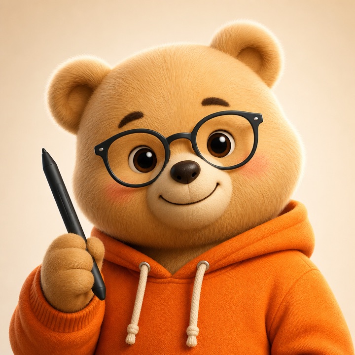 달곰이 — 안경 쓴 주황 후드 곰 마스코트